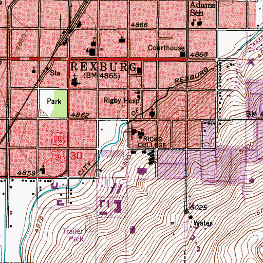 Topographic Map of Ricks College, ID