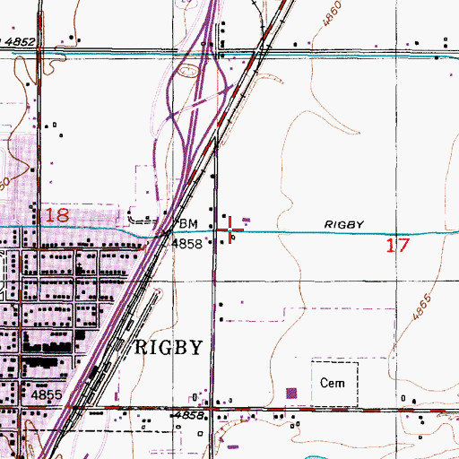 Topographic Map of Rigby Canal, ID
