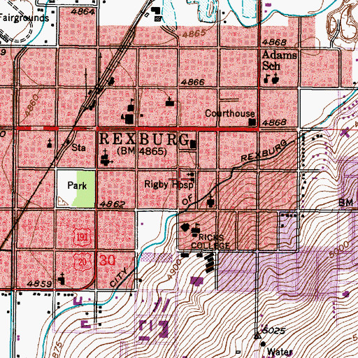 Topographic Map of Rigby Hospital, ID