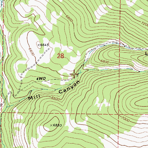 Topographic Map of Right Fork Mill Canyon, ID
