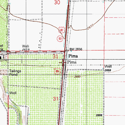 Topographic Map of Pima, AZ