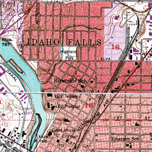 Topographic Map of Riverside School, ID