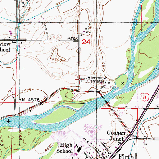 Topographic Map of Riverview Cemetery, ID