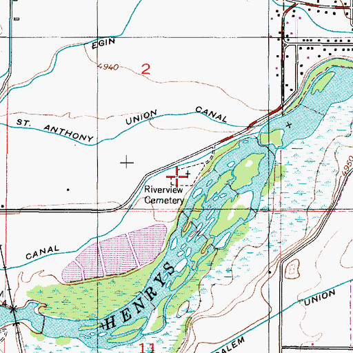 Topographic Map of Riverview Cemetery, ID