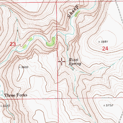 Topographic Map of Rizzi Spring, ID
