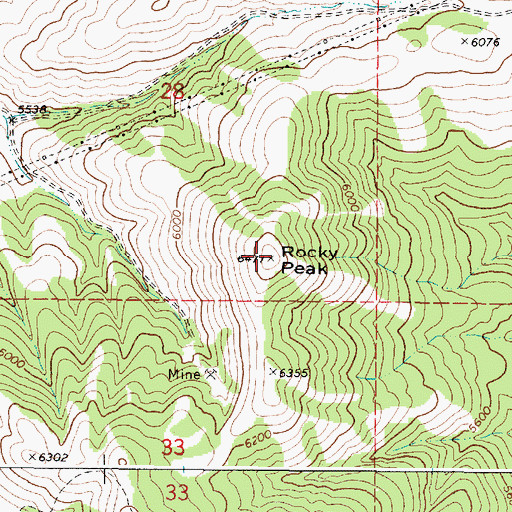 Topographic Map of Rocky Peak, ID