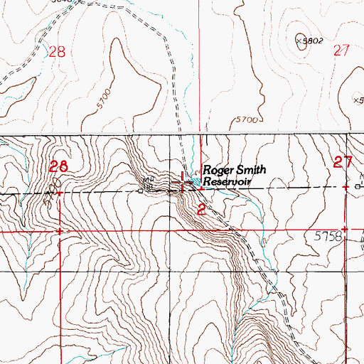 Topographic Map of Roger Smith Reservoir, ID