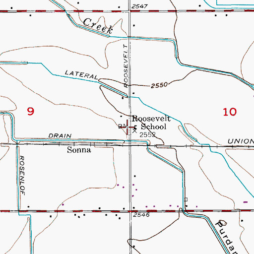 Topographic Map of Roosevelt School, ID