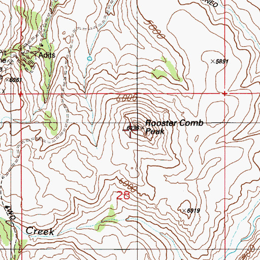 Topographic Map of Rooster Comb Peak, ID