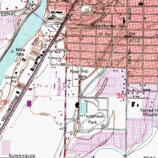 Topographic Map of Rose Hill Cemetery, ID