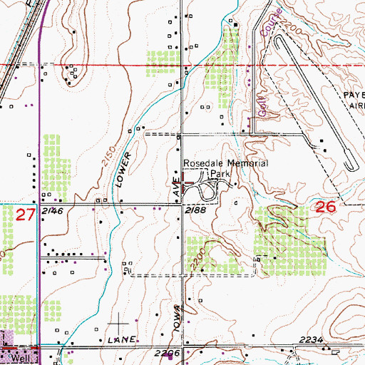 Topographic Map of Rosedale Memorial Park, ID