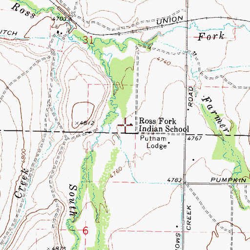 Topographic Map of Ross Fork Indian School, ID