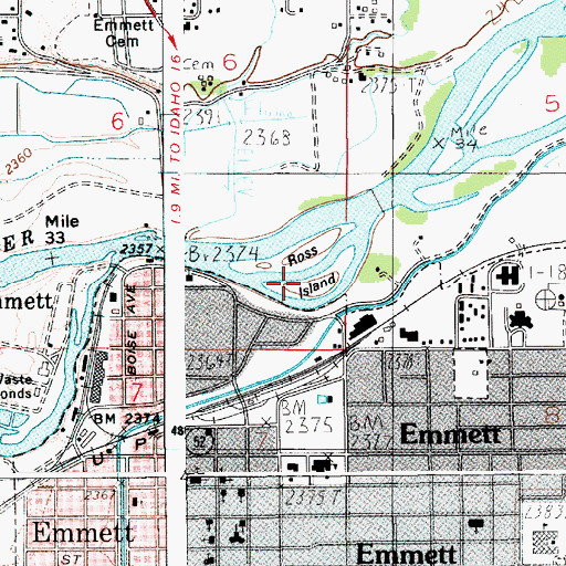 Topographic Map of Ross Island, ID