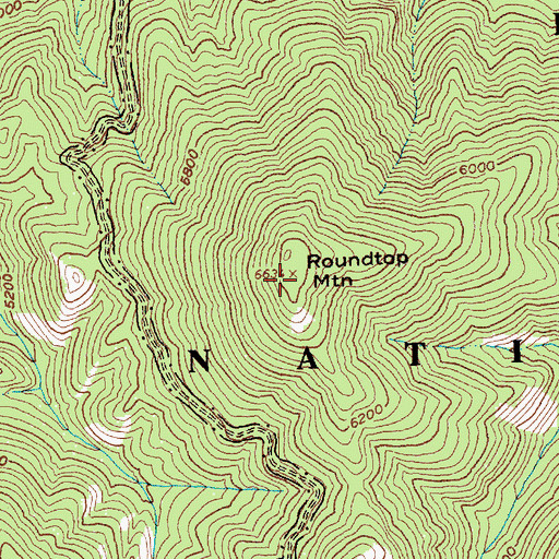 Topographic Map of Roundtop Mountain, ID