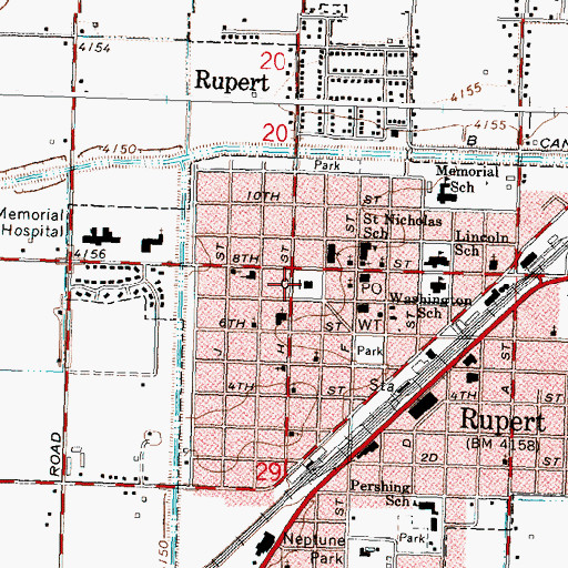 Topographic Map of Rupert, ID