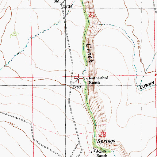 Topographic Map of Rutherford Ranch, ID