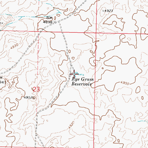 Topographic Map of Rye Grass Reservoir, ID