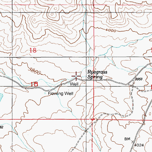Topographic Map of Ryegrass Spring, ID
