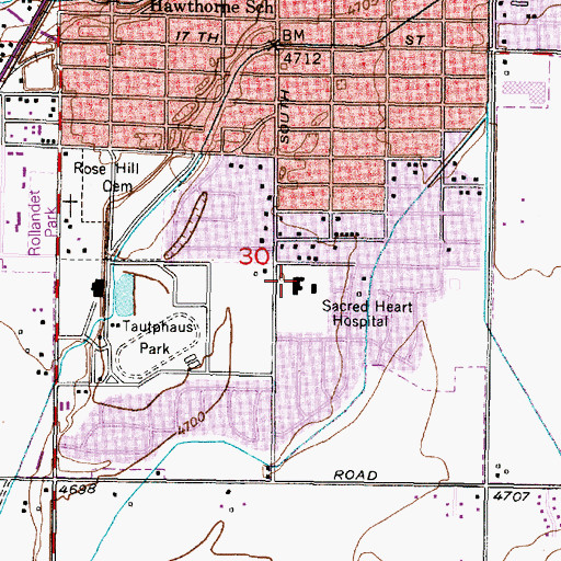 Topographic Map of Sacred Heart Hospital, ID