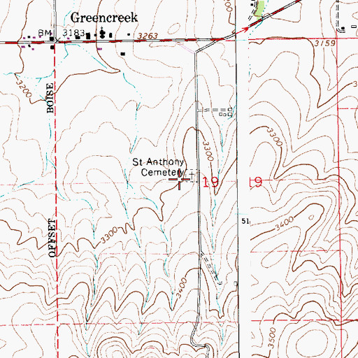Topographic Map of Saint Anthony Cemetery, ID