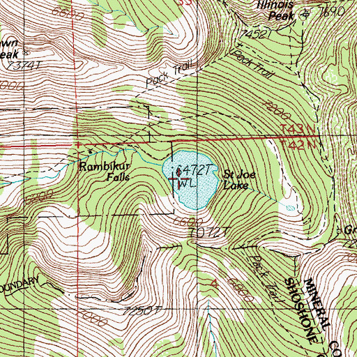Topographic Map of Saint Joe Lake, ID