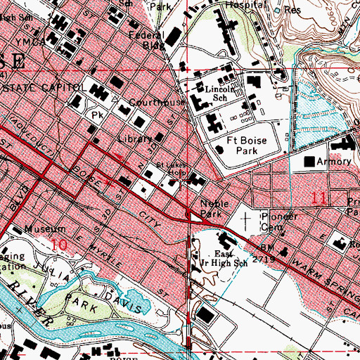 Topographic Map of Saint Lukes Hospital, ID