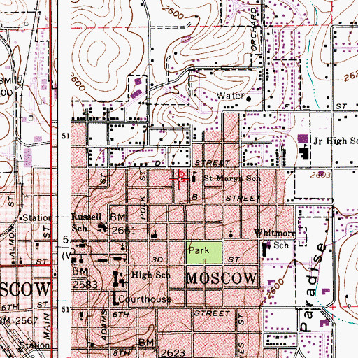 Topographic Map of Saint Mary's School, ID