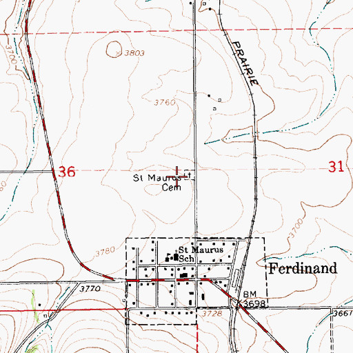 Topographic Map of Saint Maurus Cemetery, ID