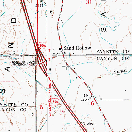 Topographic Map of Sand Hollow, ID