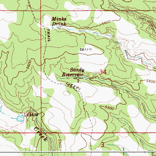 Topographic Map of Sandy Reservoir, ID