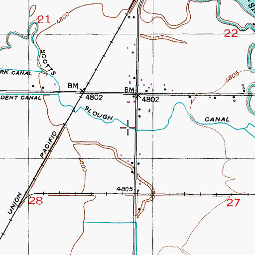 Topographic Map of Scotts Slough Canal, ID