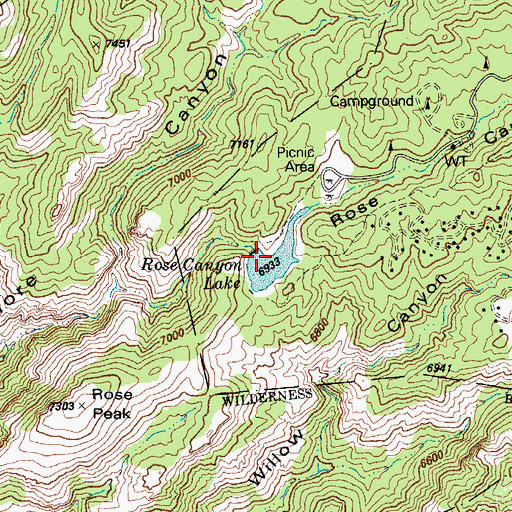 Topographic Map of Rose Canyon Lake, AZ