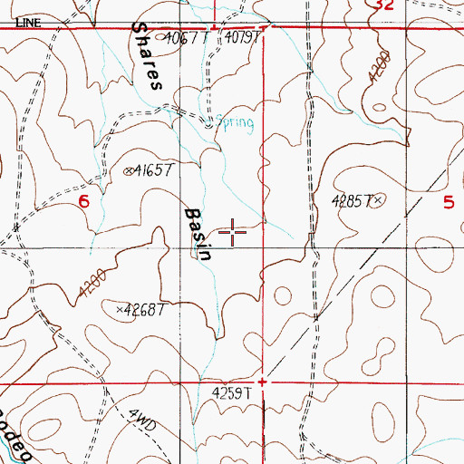 Topographic Map of Shares Basin, ID