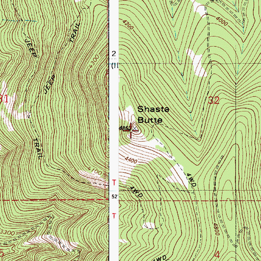 Topographic Map of Shasta Butte, ID