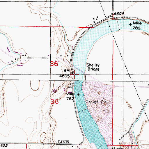 Topographic Map of Shelley Bridge, ID