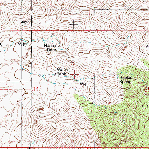 Topographic Map of Ruelas Spring, AZ