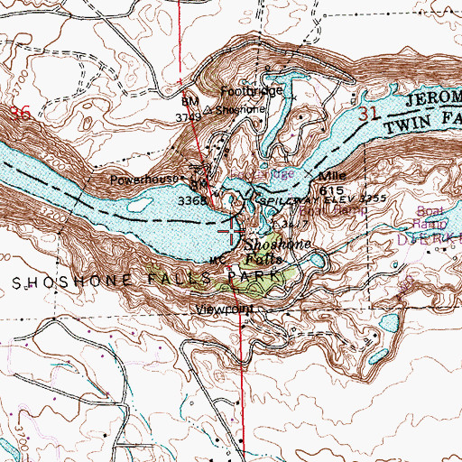 Topographic Map of Shoshone Falls, ID