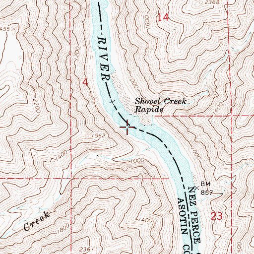 Topographic Map of Shovel Creek Rapids, ID