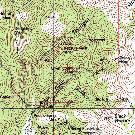 Topographic Map of Silver Queen Mine, ID
