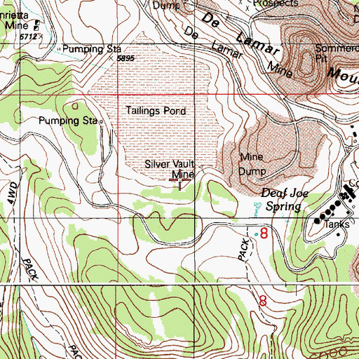 Topographic Map of Silver Vault Mine (historical), ID