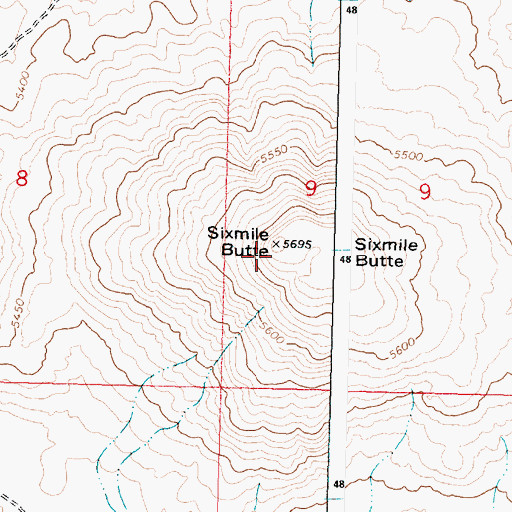 Topographic Map of Sixmile Butte, ID