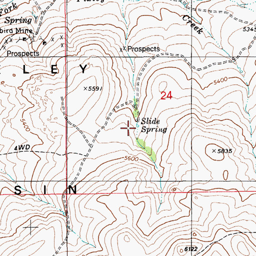 Topographic Map of Slide Spring, ID