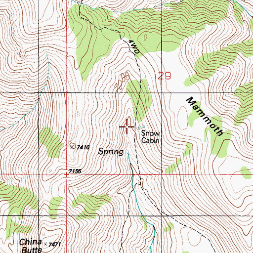 Topographic Map of Snow Cabin, ID