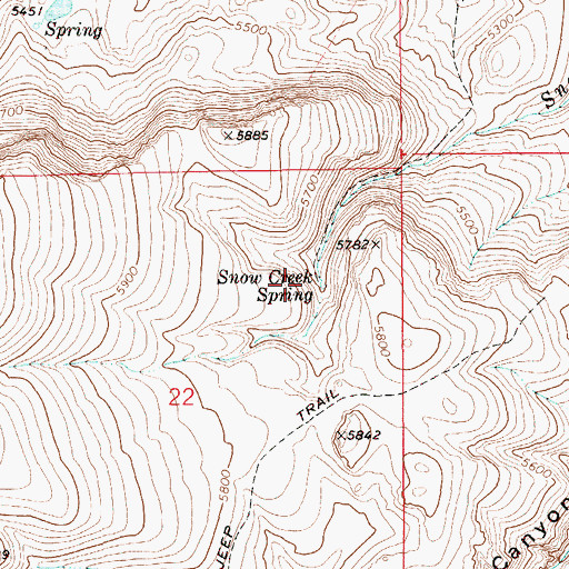 Topographic Map of Snow Creek Spring, ID