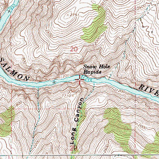 Topographic Map of Snow Hole Rapids, ID