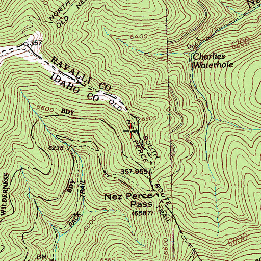 Topographic Map of South Route Old Nez Perce Trail, ID