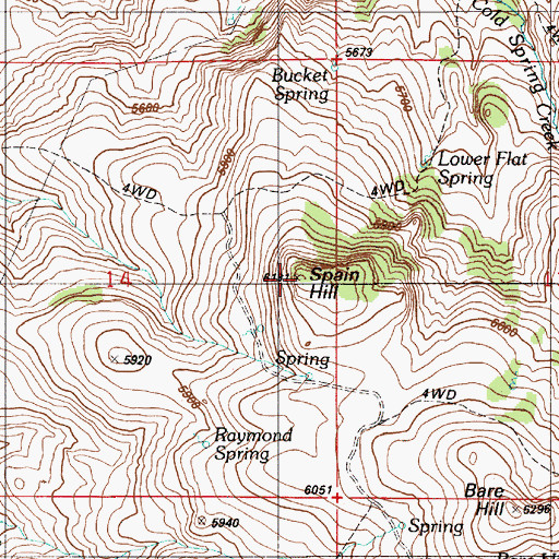 Topographic Map of Spain Hill, ID