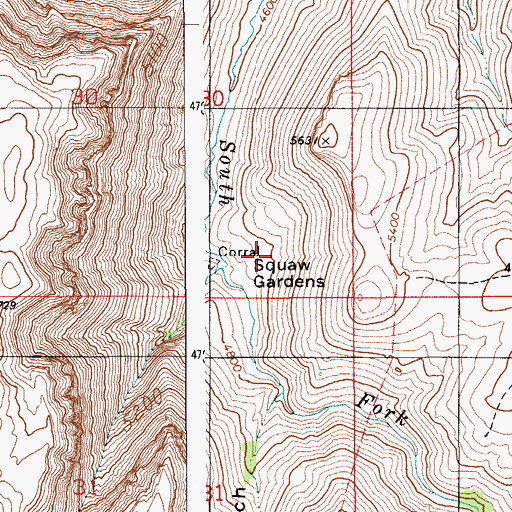 Topographic Map of Squaw Gardens, ID
