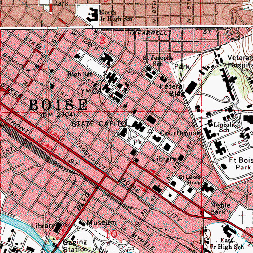 Topographic Map of Idaho State Capitol, ID