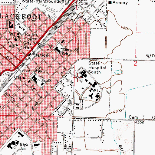 Topographic Map of State Hospital South, ID